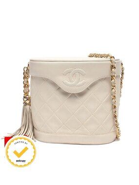 Chanel Chain Shoulder Bag Vanity Case Gold Quilted Single Lambskin